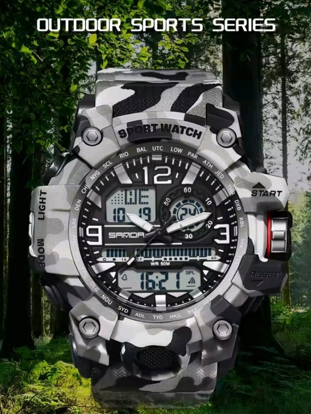 Men's Digital Camouflage Military Style Sports Watch. Waterproof 50M, Resin Case - Picture 3 of 11